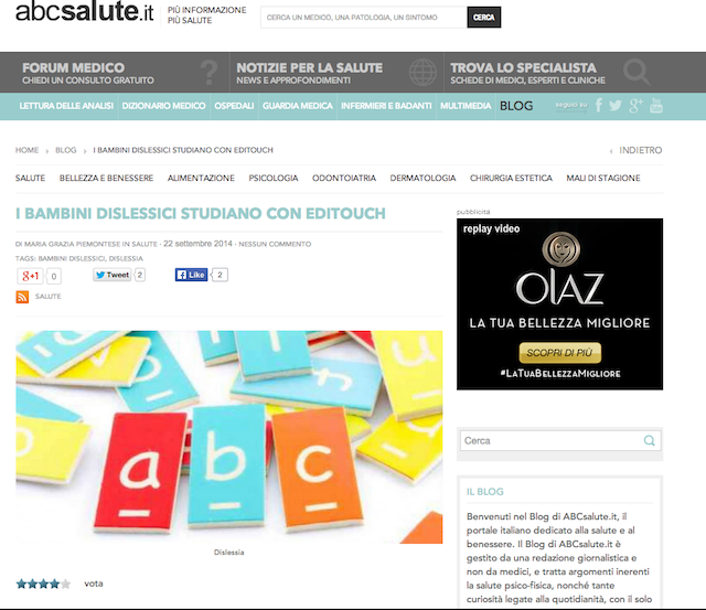 Articolo su risultati sperimentazione EdiTouch con 400 alunni