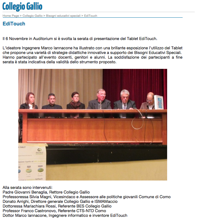 Marco al collegio Gallio